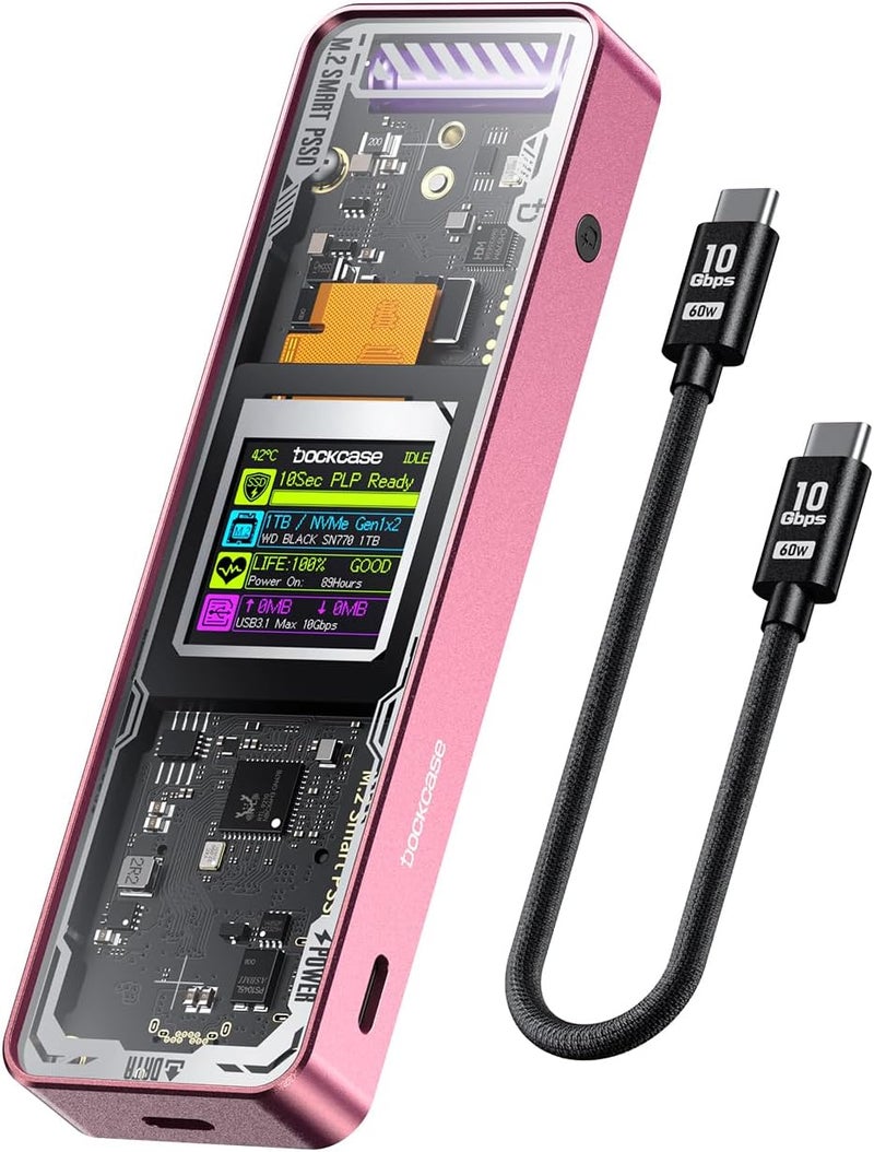 DOCKCASE Explorer Edition M.2 NVMe SSD Enclosure,Support 10s PLP Prevents Write Data Loss,USB 3.2 Gen 2 Type-C (10 Gbps), fits NVMe PCIe,Size 2230/2242/2260/2280,Support M-Key B+M Key UASP - Image 1